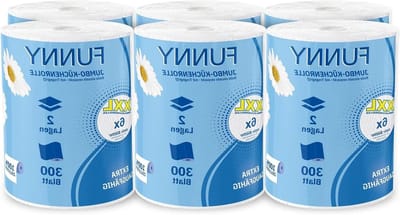 Keukenrol XXL - Papieren handdoeken - Huishoudelijke taken - 100% absorberende cellulose - 6 rollen 300 vellen - Wit
