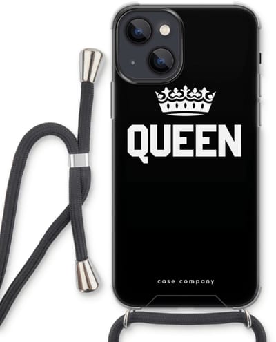 Case Company® - Hoesje met koord geschikt voor iPhone 13 hoesje met Koord - Queen zwart - Telefoonhoesje met Zwart Koord - Bescherming aan alle Kanten en Over de Schermrand