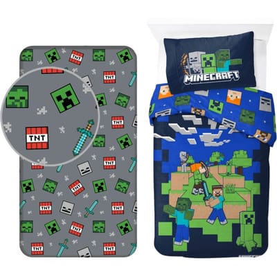 Minecraft slaapkamerset; dekbedovertrek en hoeslaken