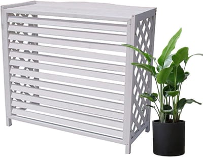 Airco Omkasting Hout - Privacy Scherm - Buitenruimte Verfraaien - Met Bloemenrek - 41x18x31 Inch - Wit