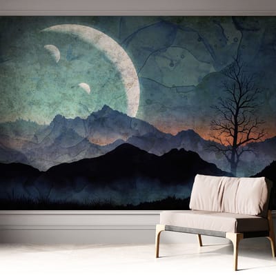 Coloray Zelfklevend Behang - Nachtlandschap Stickerbehang op rol - 312x250 cm - Blauw Zelfklevend Behang - Voor de woonkamer, slaapkamer en kantoor - Plakklare achterzijde - Zelfklevend fotobehang