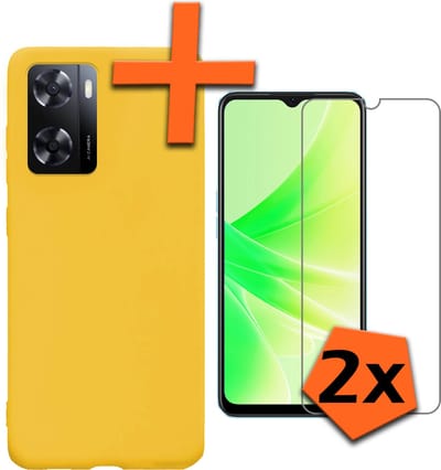 Hoes - Met 2x Screenprotector - Geschikt voor OPPO A57 - Sterk & Shockproof - Back Cover - Siliconen Case - Telefoon Hoes - Geel