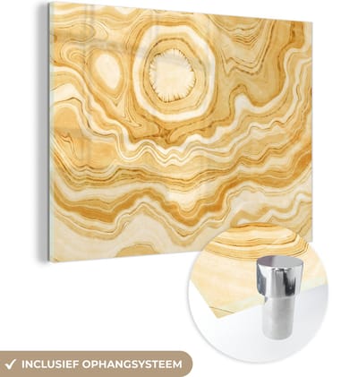 MuchoWow® Glasschilderij 120x90 cm - Schilderij acrylglas - Agaat - Edelstenen - Gold - Foto op glas - Schilderijen