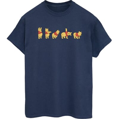 Disney Dames/Dames Winnie De Poeh Stretching Katoenen Vriendje T-shirt (Marineblauw)