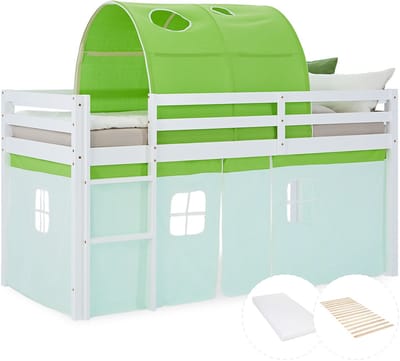 Homestyle4u Hoogslaper - 90x200 cm - groen - met lattenbodem en matras