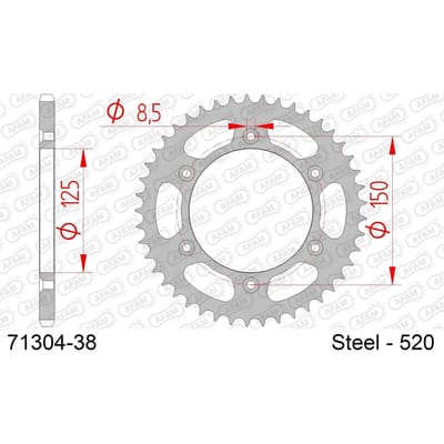 Stalen motortandwiel achteraan Afam 520 38 dents
