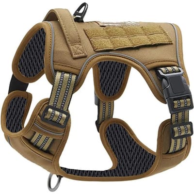 Pijnvrij Niet-Trekkend Tactisch Harnas voor Grote Honden - Duurzaam Vest in Militaire Stijl Met Reflecterende Banden & Veilig Bedieningshandvat (Khaki,S) kaki