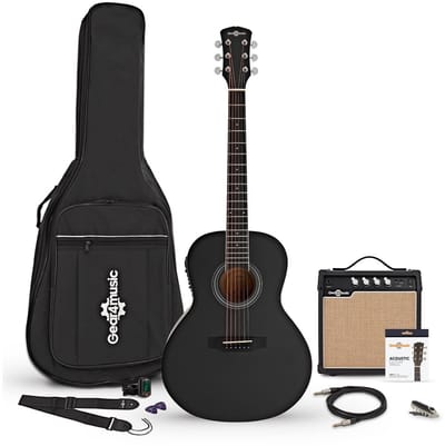 Parlour Elektro-akoestische Gitaar, Zwart, 15W Akoestische Versterker & Accessoireset