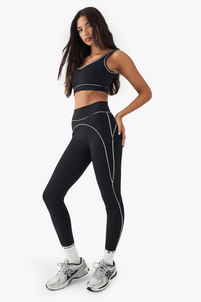 Dames Dsgn Studio Ultra Sculpt Sportlegging Met Contrasterende Biesjes | Zwart | Maat: Large