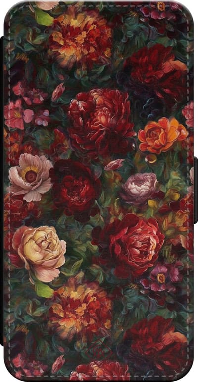 Casimoda® bookcase - Geschikt voor iPhone 16 - Hoesje met pasjeshouder - Floral Garden - Rood - Kunstleer
