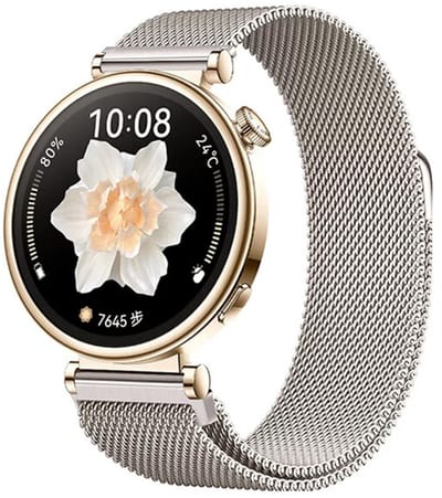 Stravo Smartwatch Milanees bandje 18mm – Garmin Vivoactive 4s / Vivomove 3s / Venu 2s / 3s / Forerunner 255s / 265s / Venu 4 - 41mm - Luxe Milanese Horlogebandje voor Huawei Watch GT 6 / GT 5 / GT 4 (41mm) / GT 5 Pro/ Watch 5 (42mm) - Starlight