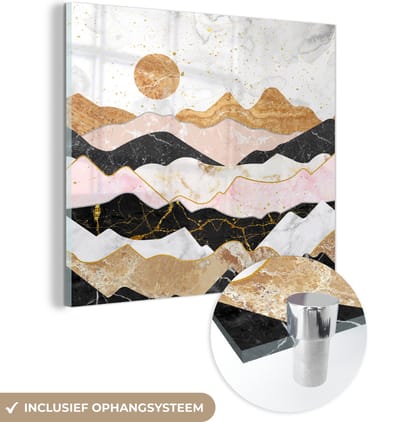 MuchoWow® Glasschilderij 50x50 cm - Schilderij acrylglas - Marmer - Pastel - Goud - Foto op glas - Schilderijen