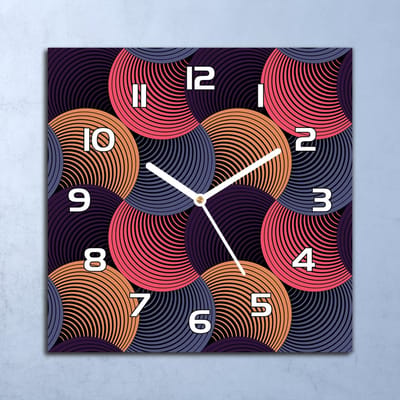 Coloray Wandklok - Hypnotische cirkels Glazen Klok - 30x30 cm - Bordeaux Wandklok - Wandklok Vierkant - Wandklok Scandinavisch - Wandklokken Woonkamer - Stille Wandklok