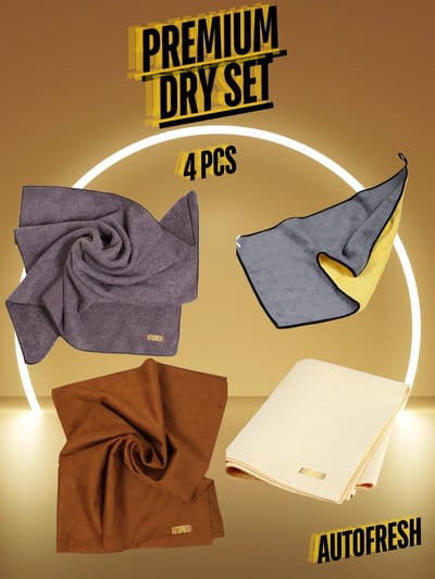 AutoFresh- Auto Wassen- Auto Afdrogen Voertuig Glasreiniging 4 Delige Luxe Compleet Set - Dikke Microfiber Doek 50x70 cm- Dubbellaags Microvezel Auto Droogdoek 50x70 cm - Zeemleer Autodoek 50x70cm - Zeem Leer Lux Reinigingsdoek 50x70 cm