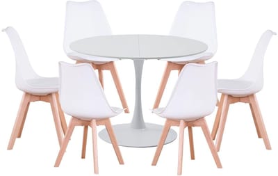Ronde Eettafel Met Stoelen – Eettafelset – Eetkamerset – Eetkamermeubels – Scandinavisch Design – 110 Cm Diameter – PU-Leren Stoelen