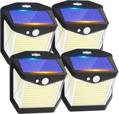 Zonnelamp voor Buiten met Bewegingsmelder - Draadloze Wandlamp met 248 LEDs, IP65 Waterdicht, 270 Graden Beveiliging, Set van 4 Stuks