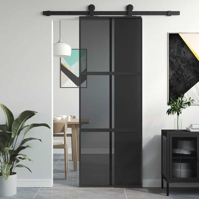 vidaXL - Schuifdeur - 76x205 - cm - gehard - glas - en - aluminium - zwart
