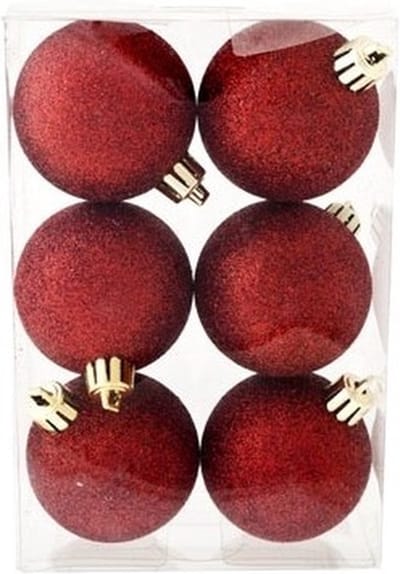 Cosy & Trendy Kerstballen - 6x st - donkerrood - glitters - 6 cm - kunststof - kerstversiering