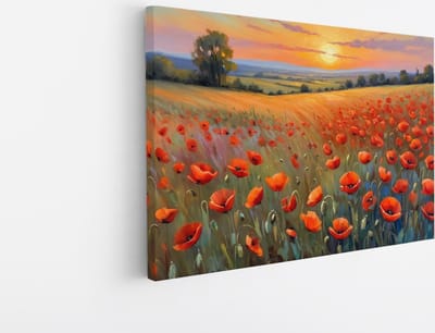 Saammp Canvas Schilderij - Klaprozenveld- Natuur - Abstract - 45x30 - Foto op canvas - Wanddecoratie - Muurdecoratie Woonkamer - Slaapkamer decoratie - Canvas Print