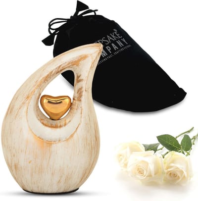 Kleine en Mini Druppelurnen in Goudwit met Gouden Hart - Elegante Herinneringsurnen