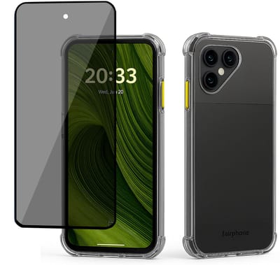 TechNow Hoesje + Privé Screenprotector geschikt voor Fairphone 6 Hoesje Screenprotector - Privacy Tempered Glass - Case Transparant