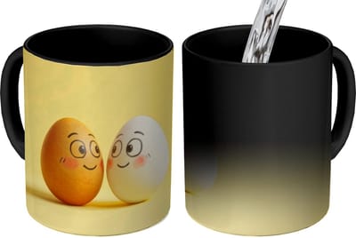 Magische Mok - Foto op Warmte Mokken - Koffiemok - Eieren - Gezichten - Geel - Liefdevol - Magic Mok - Beker - 350 ML - Theemok