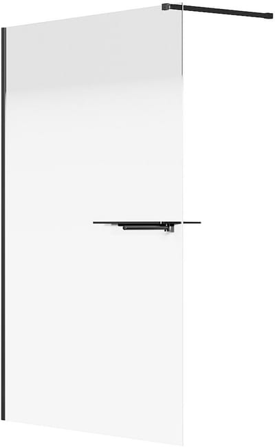 Vente-unique Italiaanse douchewand mist met handdoekhouder en plankjes - 140 x 200 cm - Mat zwart - POMARO