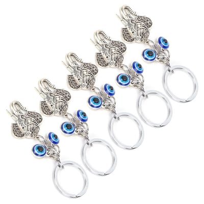 Lot de 5 porte-clés éléphant aux yeux bleus, style turc, en alliage à finition émaillée colorée, pour sac ou intérieur de voiture. white