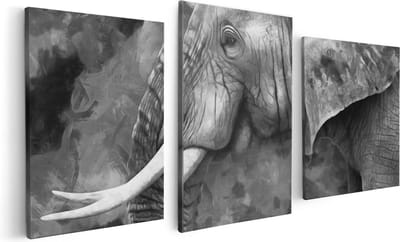 Artaza Canvas Schilderij Drieluik Olifant - Abstract - Zwart Wit - 120x60 - Foto Op Canvas - Canvas Print