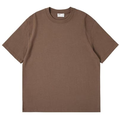T-shirt à Manches Courtes en Coton Peigné 240G Coton Lourd Double Fil Marque de Mode Homme Couleur Unie Épaule Tombante Col Rond Haut Été Femme M brown