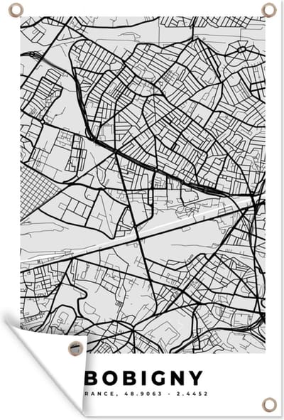 Muurdecoratie Plattegrond - Kaart - Stadskaart - Frankrijk - Bobigny - 120x180 cm - Tuinposter - Tuindoek