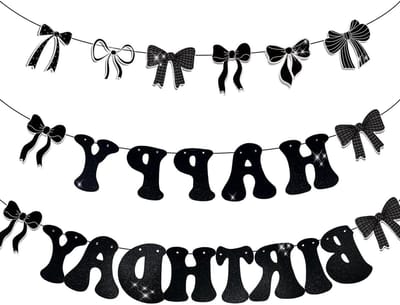Verjaardagsdecoratie Slinger - Feestbanner Glitter - Verjaardag Vieren - Knipperend Glitter Effect - 10 x 10 cm - Zwart