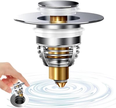 Universele Afvoer voor Wastafel, Trek Type Afvoer met Pop-Up Stop en 2 Seals voor Badkamer en Keuken (Afvoeropening 32-42mm)
