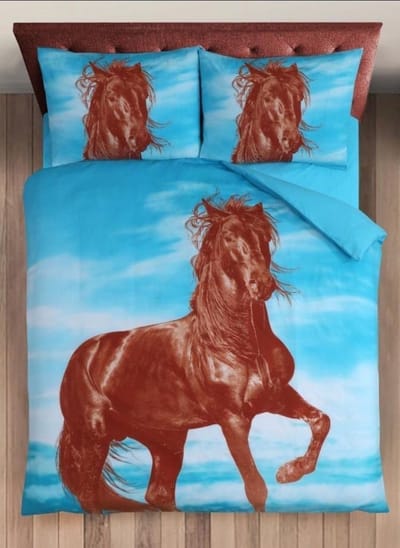 Dekbedovertrek Paarden Blauw- 2-persoons - Lits-jumeaux - 240x200/220 cm
