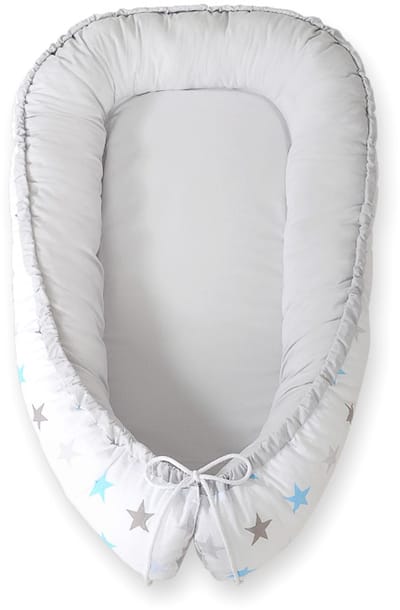 Babynest dubbelzijdig Premium Cocoon voor baby's BOBONO-sterren blauwgrijs/grijs