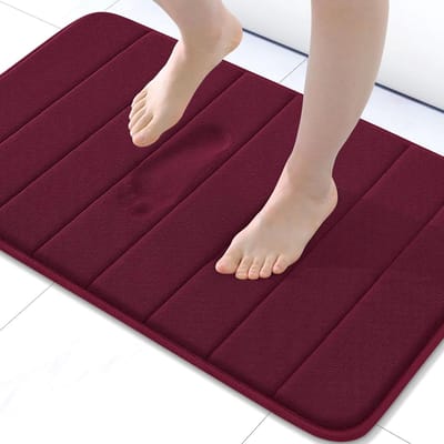 Badmat van traagschuim, 24" x 16", ultrazachte en antislip badkamermat, waterabsorberende en machinewasbare badloper voor badkamer, douche en bad, bordeauxrood