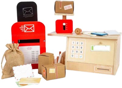 BigJigs houten postkantoor speelgoed set - rollenspel voor kinderen.