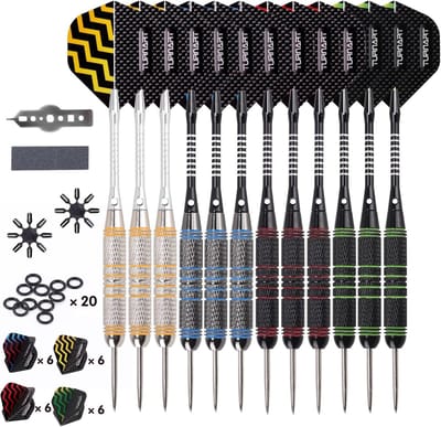 Professionele stalen dartpijlen set met 12 dartpijlen, 12 aluminium schachten en 24 flights