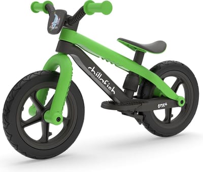 Chillafish Loopfiets 2 jaar met voetsteun en voetrem - Groen - Lichtgewicht loopfiets jongens en meisjes tot 5 Jaar met verstelbaar zadel en 12" RubberSkin banden voor extra grip binnen en buiten - Model BMXie 2