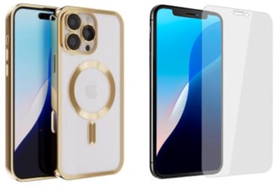 Coverzs magneet hoesje met camera cover geschikt voor Apple iPhone 16 Pro hoesje - Telefoonhoesje geschikt voor magnetische accessoires - Transparante backcover - Telefoonhoesje met camerabescherming (goud) + Screenprotector