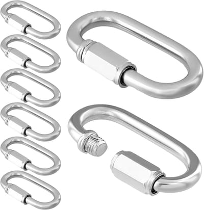 Set van 8 M6 karabiners met sluiting - Roestvrij staal 304 - Stevige schroefverbinding tot 280 kg - Ideaal voor kettingen, sleutelhangers en outdoor activiteiten