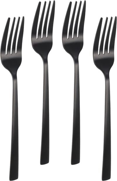 Bellatio design Gebaksvorkjes - 4x stuks - zwart - RVS - taartvorkjes - 15 cm