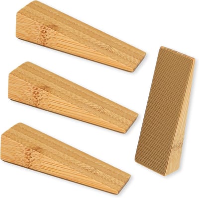 Bamboe deurstopper antislipmat - 4 stuks, natuurlijke houten wiggen voor alle deuren en vloeren
