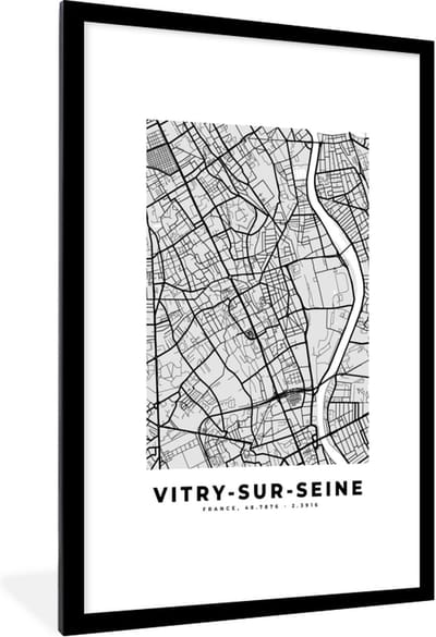Fotolijst incl. Poster - Kaart - Stadskaart - Frankrijk - Vitry-sur-Seine - Plattegrond - 80x120 cm - Posterlijst