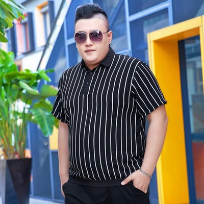 T-shirt d'été à manches courtes à revers pour hommes, grande taille pour homme gros, surdimensionné pour homme gros, à manches courtes pour le corps 7XL noir