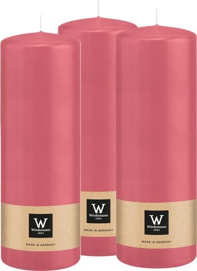 Wiedemann Cilinderkaars/stompkaars - 3x - roze - 20 x 7 cm - 103 branduren - zuilkaarsen