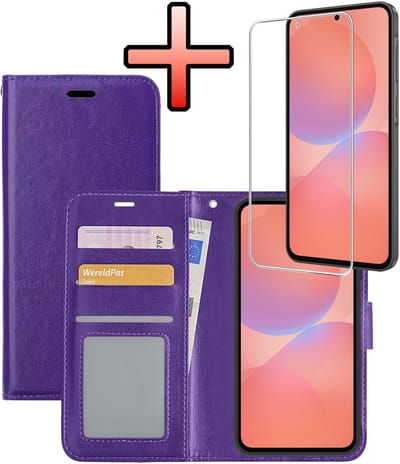 Hoesje - Met Screenprotector - Geschikt voor Samsung Galaxy A36 - Luxe Pasjeshouder - Bookcase Portemonee - Flip Case - Kunstleer Book Case - Flipcase - Book Cover - Walletcase - Portemonneehoes - Paars