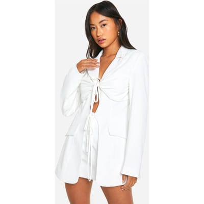 boohoo Dames Getailleerde blazer met strikdetail aan de voorkant | Ivoor | Maat: 34