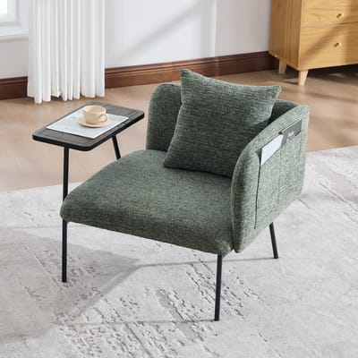 OKWISH Fauteuil 86 x 72 x 71 cm - Met Bijzettafel En Zijvakken - Voor Woonkamer Of Werkkamer - Chenille - Smaragdgroen