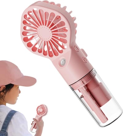 2025 Nieuwe Handventilator - Mini ventilator - mini transparante sproeiventilator - ventilator met sproeier kampeerluchtbevochtiger - Roze